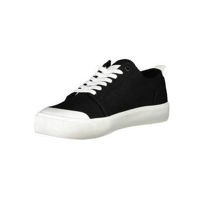 Calvin Klein Black Recycled Material Men Sneaker with white sole and laces, eco-friendly fashion footwear