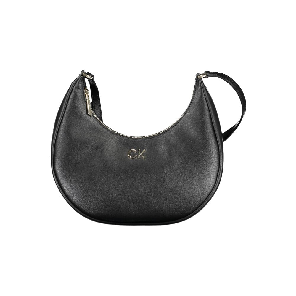 Calvin Klein Black Recycled Polyester Women Handbag with logo, featuring adjustable strap and zip closure for sustainable luxury fashion.
