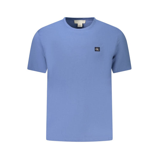 Calvin Klein Blue Cotton Men T-Shirt with crew neck, short sleeves, and logo, crafted from premium cotton for comfort and style.