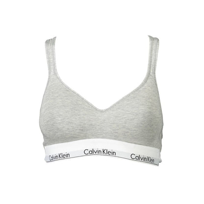 Calvin Klein gray bralette with logo band, showcasing classic style and comfort.
