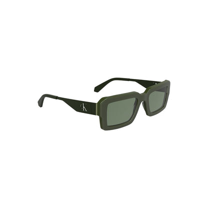 Calvin Klein Green Acetate Women Sunglasses with rectangular lenses and iconic logo on side, showcasing elegance and modern style.