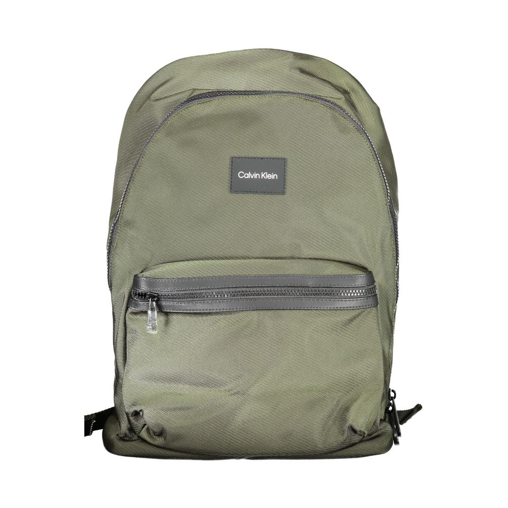 Calvin Klein Green Polyester Backpack with adjustable straps, external pocket, and laptop compartment, made of 95% recycled polyester.