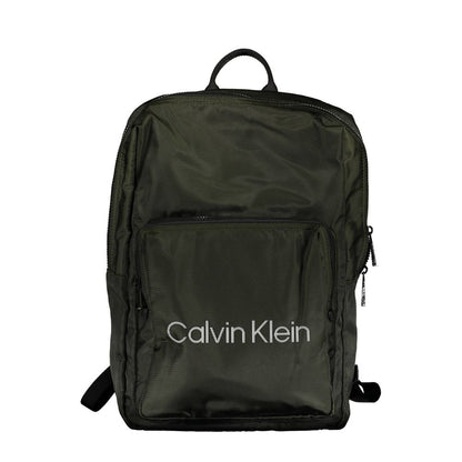 Calvin Klein Green Polyester Men Backpack with laptop compartment and front pocket, featuring sleek design and fashion-forward detailing.