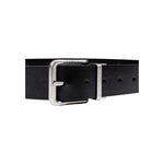 Calvin Klein Jeans Black Leather Belt with polished metal buckle, made from high-quality leather, perfect for casual and smart outfits.