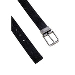 Calvin Klein Jeans Black Leather Belt with polished metal buckle, high-quality 100% leather, minimalist design, 35mm width, casual menswear accessory