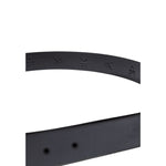 Calvin Klein Jeans Black Leather Belt with embossed logo design on strap, showcasing durable high-quality leather and minimalist style.