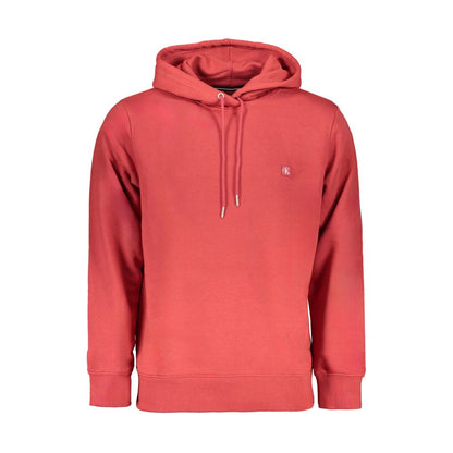 Calvin Klein Red Cotton Sweatshirt, long-sleeved, with hood and CK logo, made from 50% regenerative cotton.