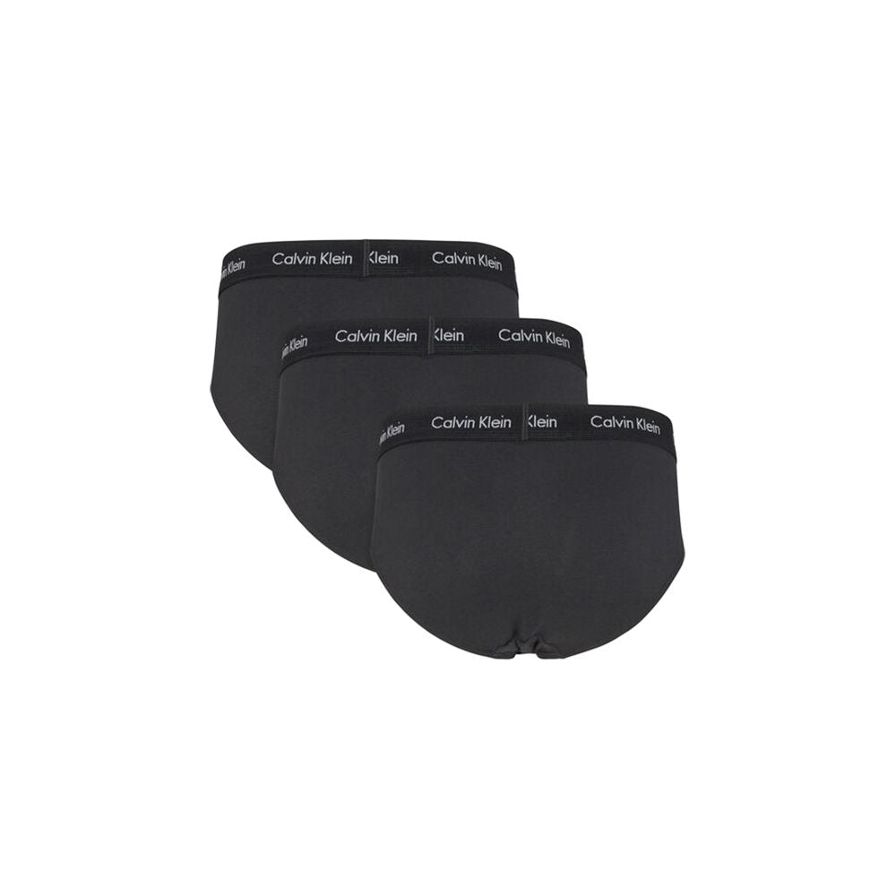 Calvin Klein Underwear Black Elastane Briefs with logo waistband, set of three, showcasing comfort and elegant design.