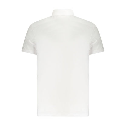 Back view of Calvin Klein White Cotton Men Polo Shirt with classic fit, perfect for golf or city wear, featuring premium cotton blend.