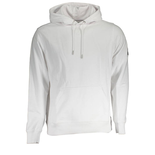 Calvin Klein White Cotton Men's Sweater with hood and front pocket, showcasing iconic logo for urban sophistication and comfort.