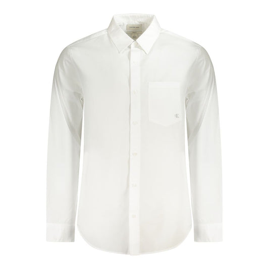 Calvin Klein White Cotton Shirt featuring long sleeves, Italian collar, classic fit, 2 button cuffs, 1 pocket, 100% organic cotton.