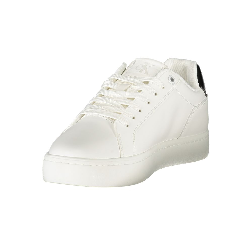 Calvin Klein White Leather Women Sneaker with black details and removable footbed for style and comfort