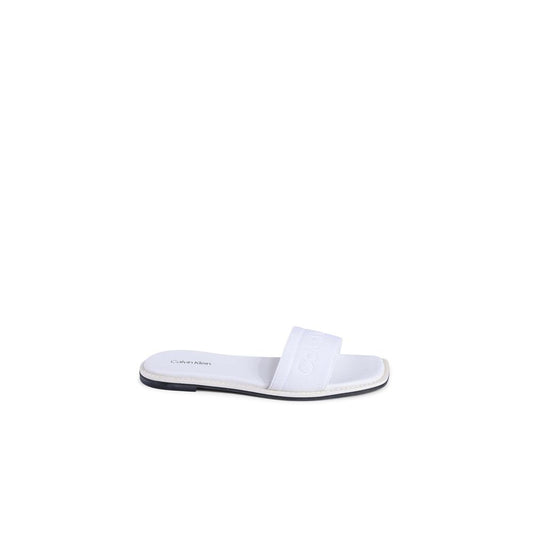 Calvin Klein White Recycled Polyester Sandals made with 70% recycled polyester and 30% natural rubber, style HW0HW01989YBR.
