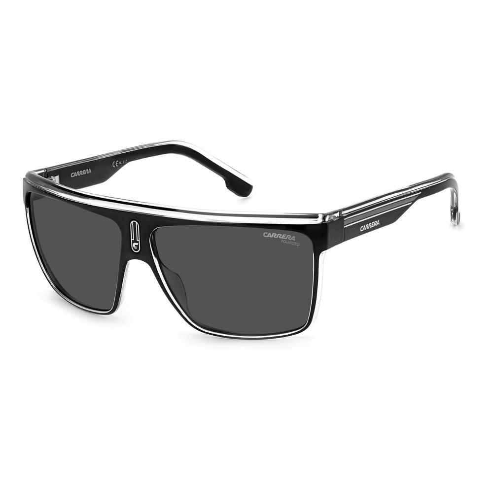 Carrera Black Injected Sunglasses with polarized gray lenses and black crystal frames, model 22-N-7C5-M9.