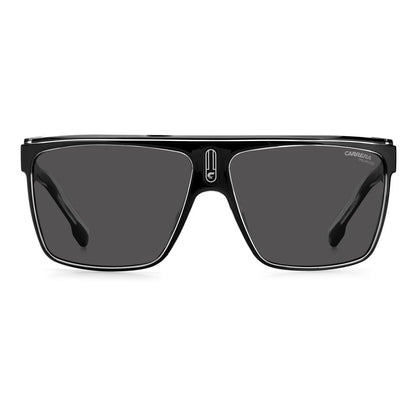 Carrera Black Injected Sunglasses with modern tear-shaped frames and polarized gray lenses, front view.