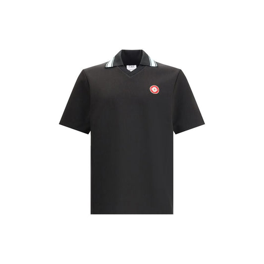 Casablanca Black Viscose Polo Shirt with logo patch, short sleeves, and interlock fabric, suitable for warm weather and elegant style.