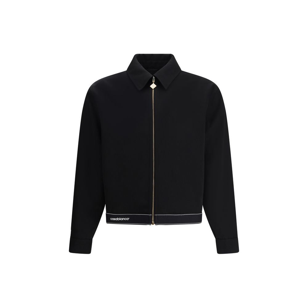 Casablanca Black Wool Full-Length Jacket with logoed zipper and buttoned cuffs for a sleek and modern look.