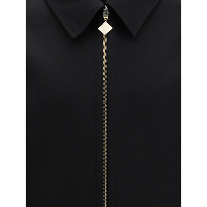 Casablanca Black Wool Full-Length Jacket with logoed zipper and pointed collar