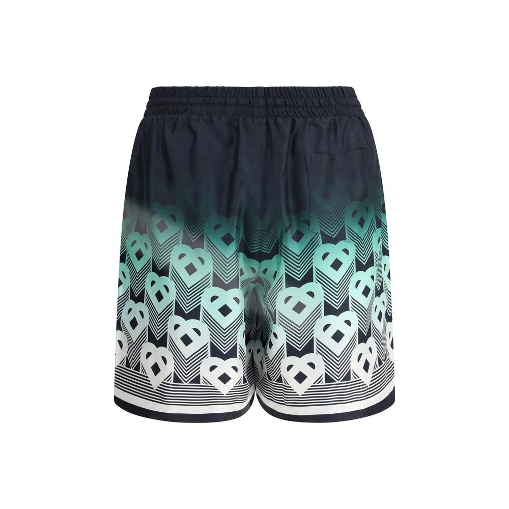 Casablanca Multicolor Silk Bermuda Shorts with gradient heart monogram pattern in mint and black tones.