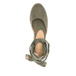 Castañer Castaner Flat shoes Green with khaki canvas, almond toe, tie-fastening ankle strap, and 2-inch low wedge jute sole.