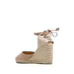 Castañer Castaner Flat shoes Powder, almond beige espadrilles with tie-fastening ankle strap, high wedge and braided raffia heel
