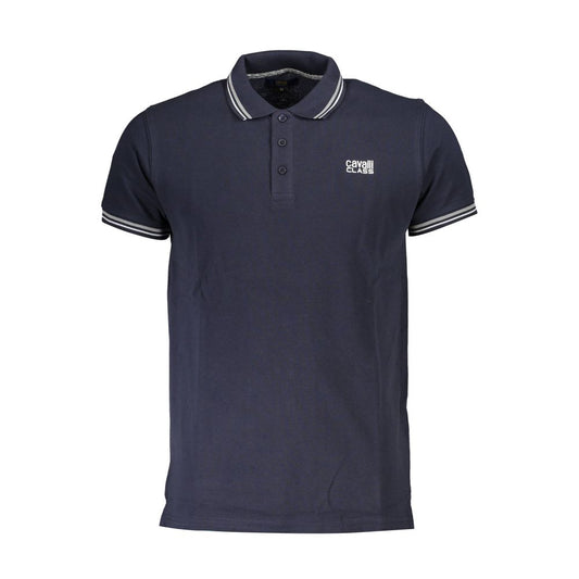 Cavalli Class Blue Cotton Men Polo Shirt with contrasting details and iconic logo, perfect blend of style and comfort for the modern man.