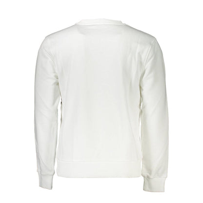 Back view of Cavalli Class White Cotton Men Sweater showcasing sleek design and comfort