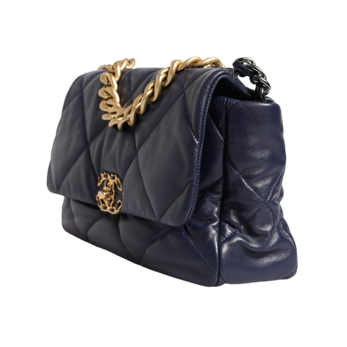 Chanel Blue Leather Large Quilted Chain Hand Shoulder Bag