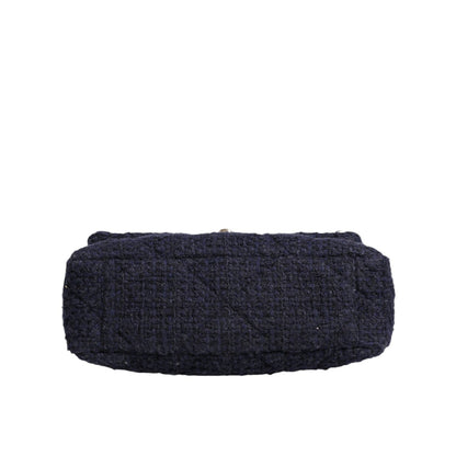 Chanel Dark Blue Medium Flap Tweed CC Gold Gray Chain Shoulder Bag