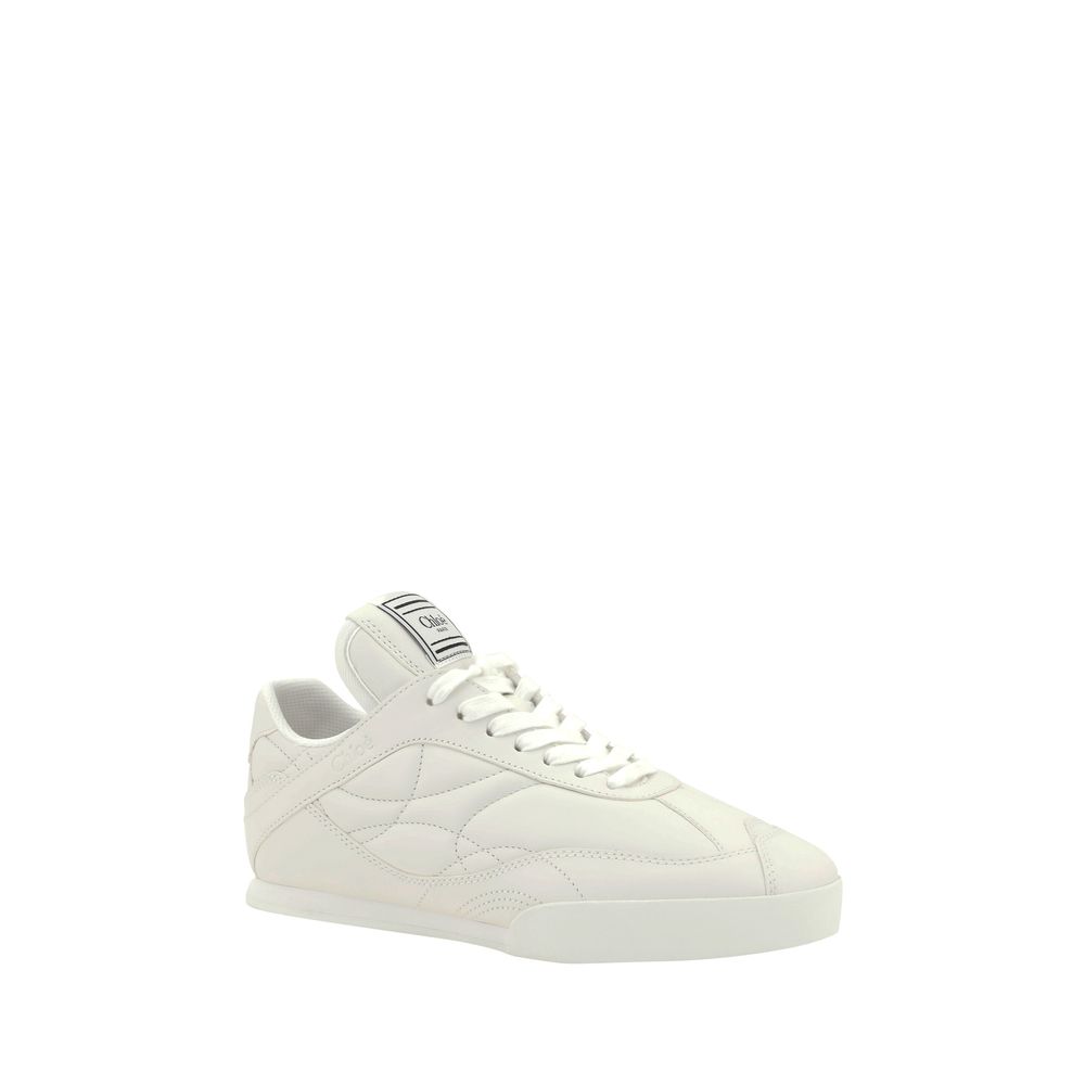 Chloé White Calf Leather Bos Taurus Low Top Sneakers with lace-up closure and logo patch, elegant and versatile footwear