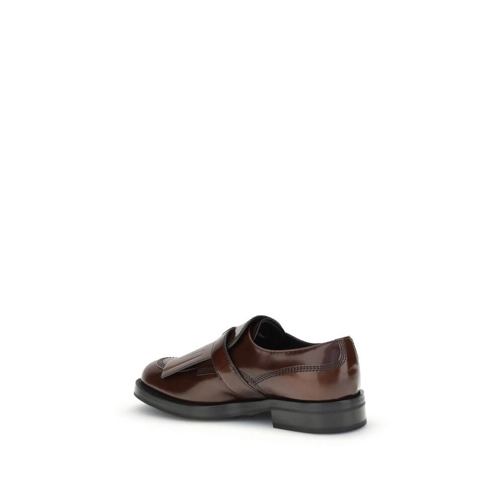 Church's Brown Calf Leather Bos Taurus Oxfords And Derbies with fringe detail, buckle, block heel, and round toe.