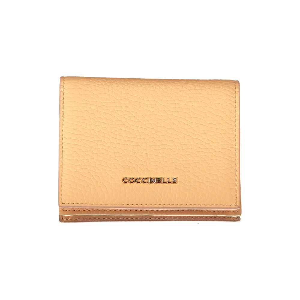 Coccinelle Orange Leather Wallet with compartments, coin purse, card spaces, zip and automatic closure, featuring the brand logo.