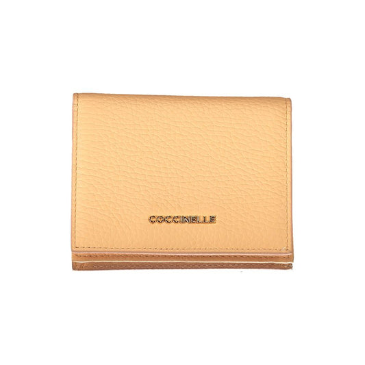 Coccinelle Orange Leather Wallet with compartments, coin purse, card spaces, zip and automatic closure, featuring the brand logo.
