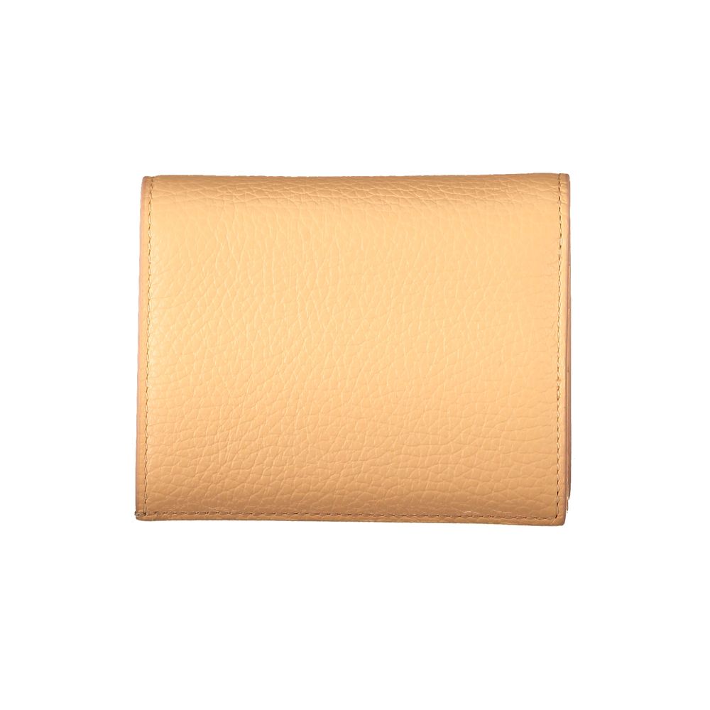 Coccinelle Orange Leather Wallet with two compartments, coin purse, and card spaces, featuring zip and automatic closure with logo.