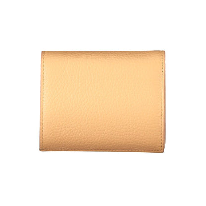 Coccinelle Orange Leather Wallet with two compartments, coin purse, and card spaces, featuring zip and automatic closure with logo.