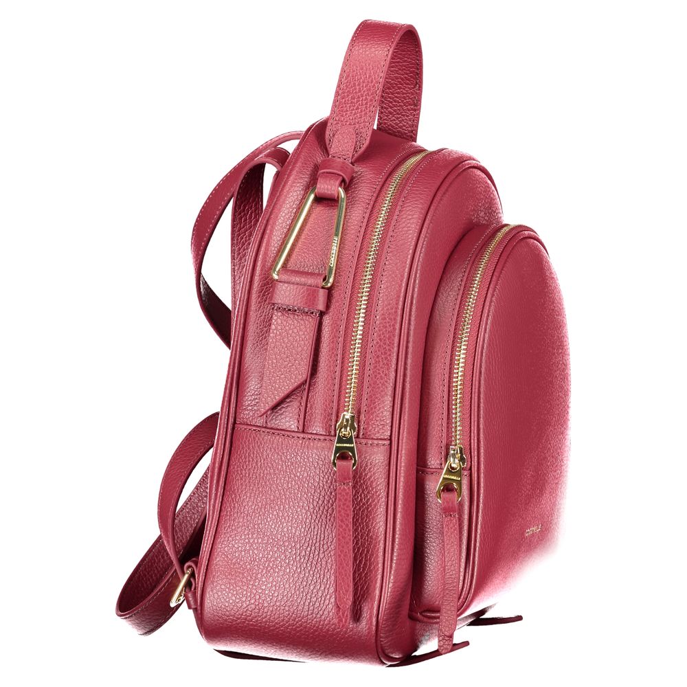 Coccinelle Purple Leather Women Backpack with adjustable shoulder straps and zip closure, side view showcasing elegant design.