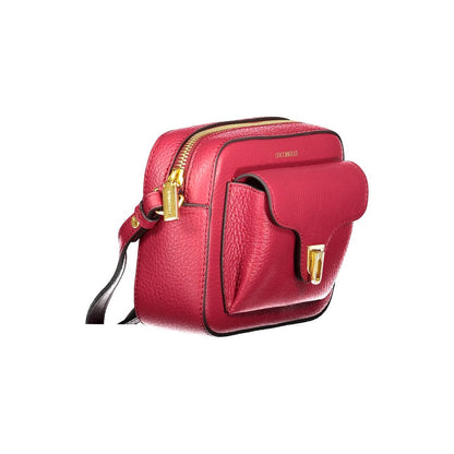 Coccinelle Red Leather Women Handbag with chic adjustable strap and signature logo, perfect for adding sophistication to any outfit.