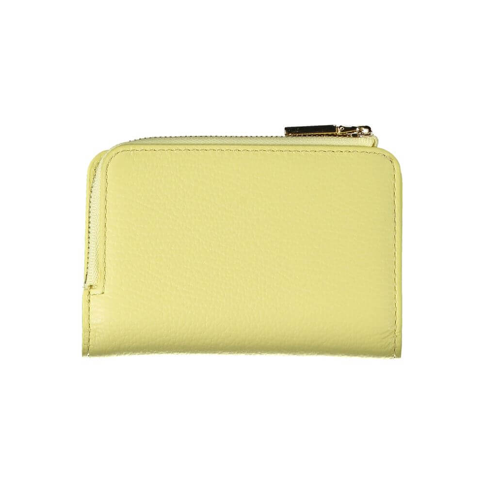Coccinelle Yellow Leather Wallet with card spaces, coin purse, zip, automatic closure, and logo.
