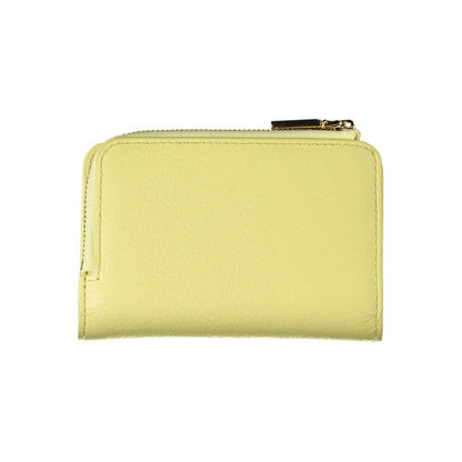 Coccinelle Yellow Leather Wallet with card spaces, coin purse, zip, automatic closure, and logo.