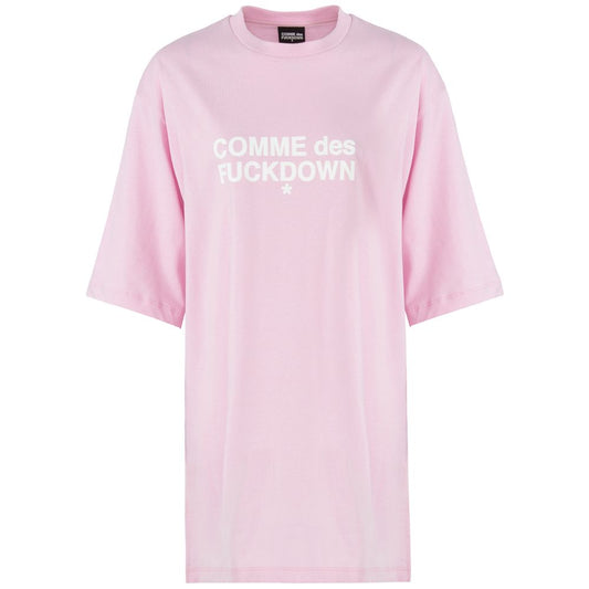 Comme Des Fuckdown Pink Cotton Dress with oversized t-shirt style and chest logo print