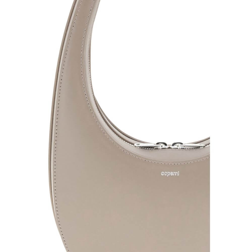 Coperni Beige Leather Shoulder Bag with unique hobo silhouette, two-way zip closure, and three-dimensional monogram plaque.