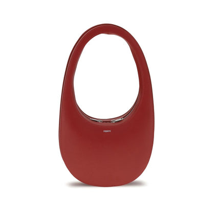 Coperni Red Calf Leather Bos Taurus Shoulder Bag with unique hobo silhouette and contrasting monogram, front view.