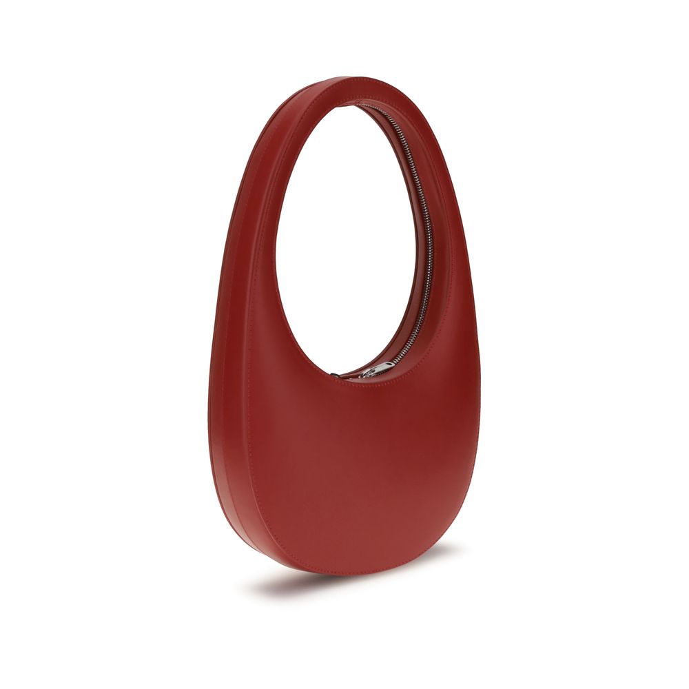 Coperni Red Calf Leather Bos Taurus Shoulder Bag with hobo silhouette and adjustable strap.