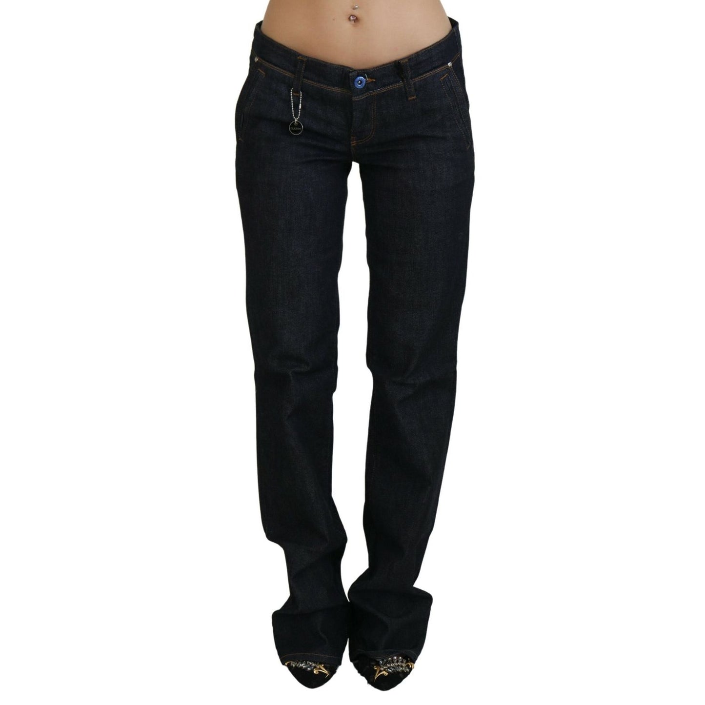 Costume National Blue Low Waist Straight Denim Pants Jeans