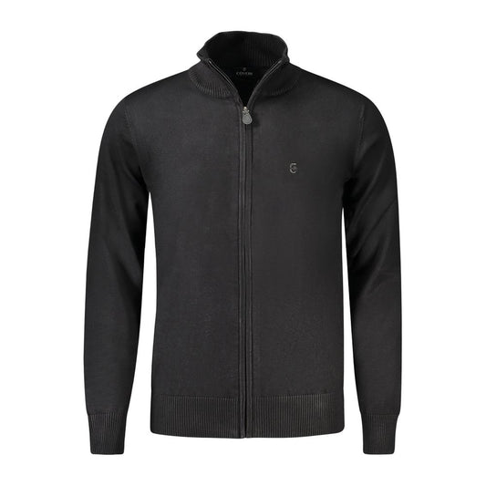 Coveri Moving Black Nylon Sweater - Long sleeve zip cardigan with embroidery and logo design