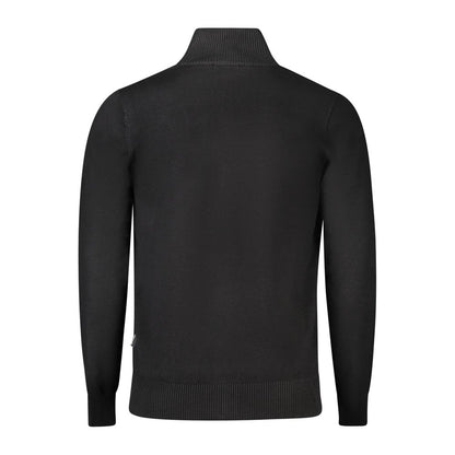 Back view of Coveri Moving Black Nylon Sweater featuring long sleeves, zipper, embroidery, and logo detail.