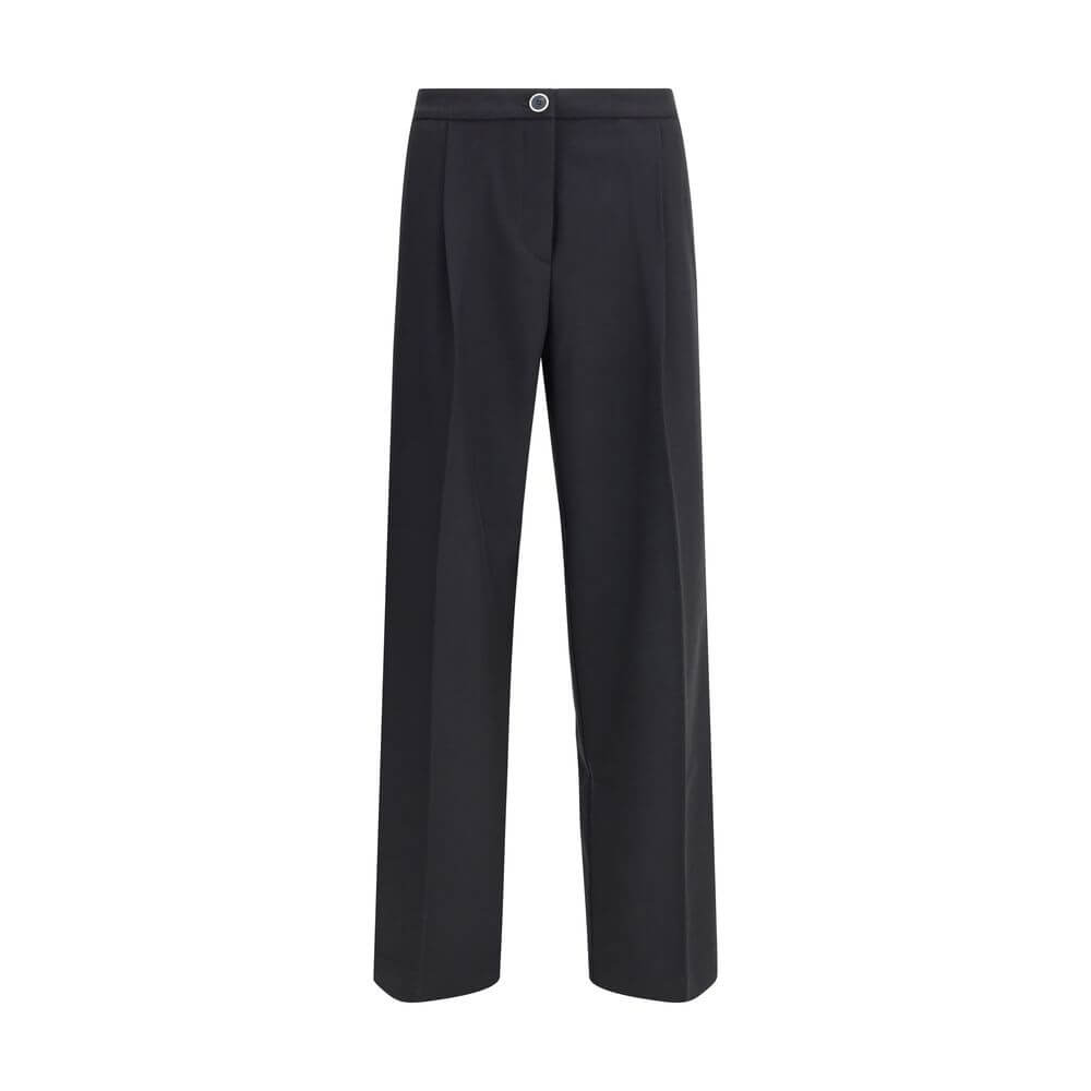 Cruna Black Polyester Casual Pants with wide leg silhouette, front zip and button fastening, perfect for versatile and refined looks.