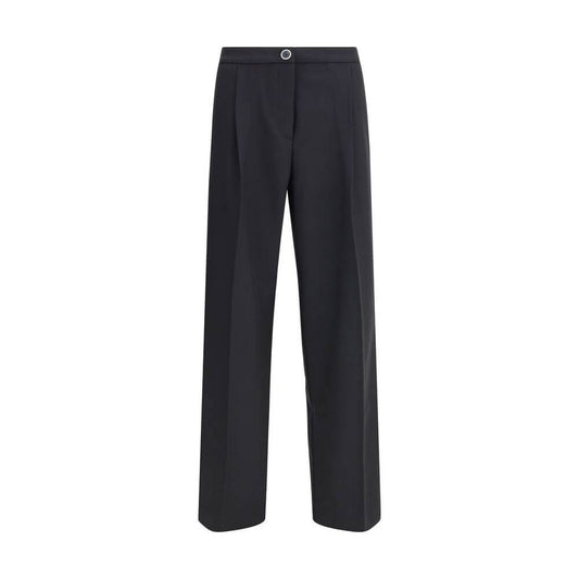 Cruna Black Polyester Casual Pants with wide leg silhouette, front zip and button fastening, perfect for versatile and refined looks.