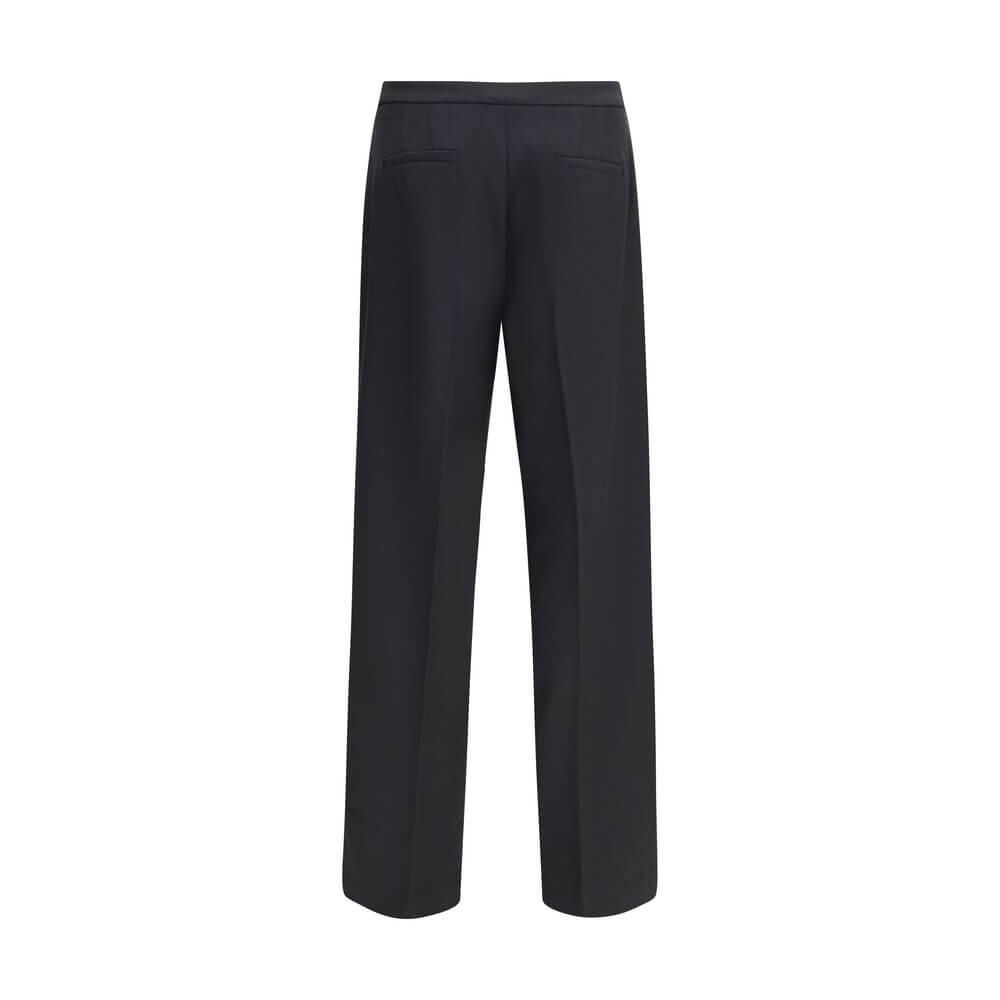 Cruna Black Polyester Casual Pants with wide leg design, front zip, button fastening, and welt pockets, perfect for versatile styling.