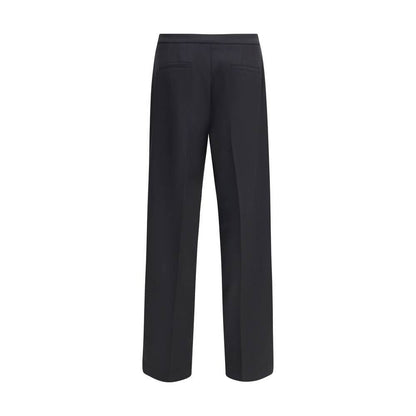 Cruna Black Polyester Casual Pants with wide leg design, front zip, button fastening, and welt pockets, perfect for versatile styling.